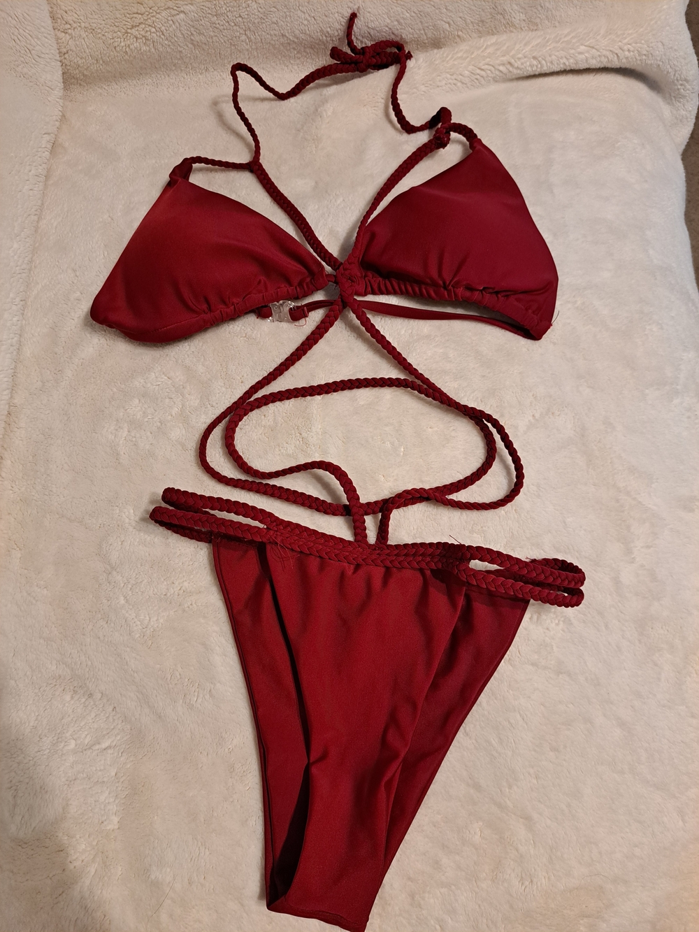 Braided String Bikini Set in Deep Red